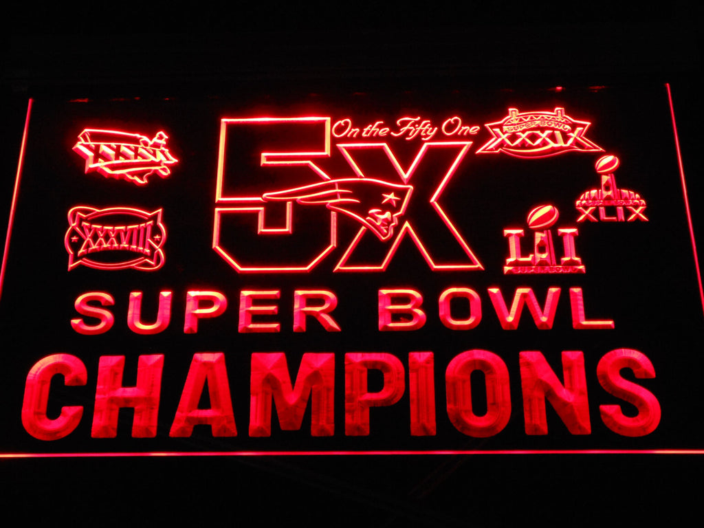 New England Patriots 5X Superbowl Champions (2) LED Neon Sign USB - Red - TheLedHeroes