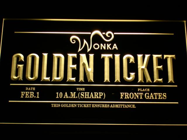 Charlie and the Chocolate Factory Golden Ticket LED Neon Sign Electrical - Yellow - TheLedHeroes