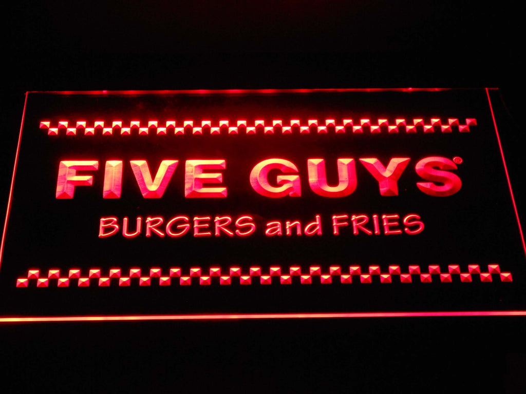 Five Guys Burger and Fries LED Neon Sign USB - Red - TheLedHeroes