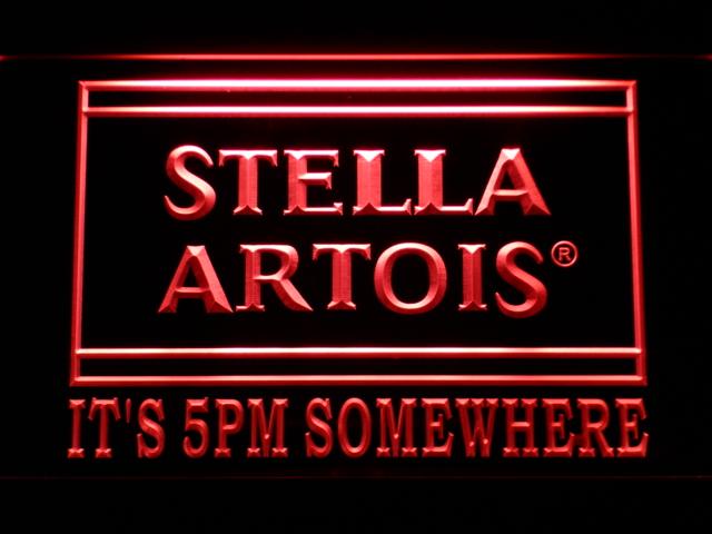 Stella Artois It's 5pm Somewhere (2) LED Neon Sign USB - Red - TheLedHeroes