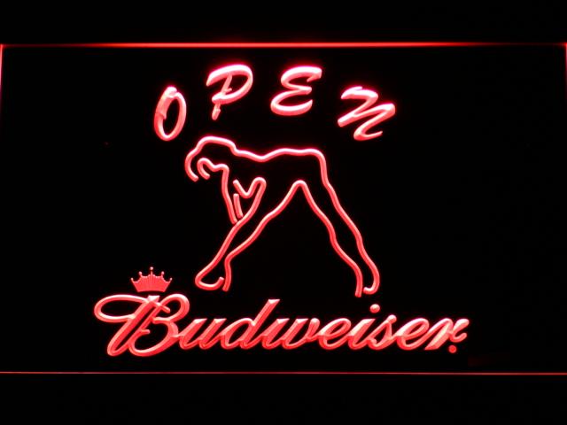 Budweiser Girl Open LED Neon Sign Electrical - Red - TheLedHeroes