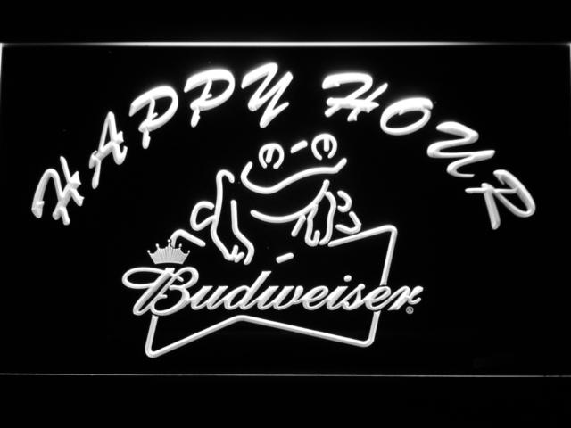 Budweiser Frog Happy Hour LED Neon Sign USB - White - TheLedHeroes