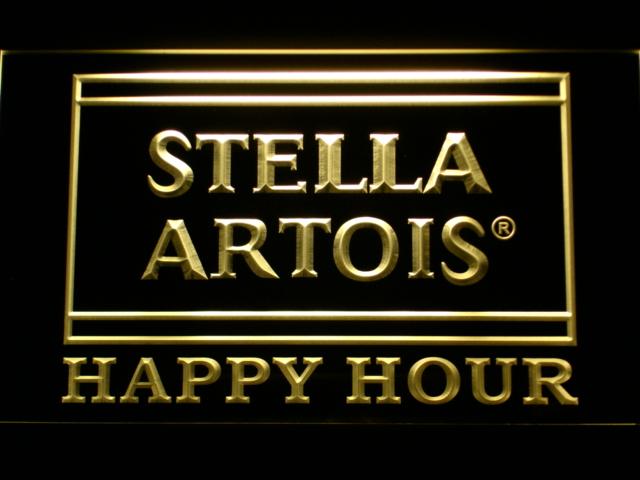 Stella Artois Happy Hour (2) LED Neon Sign USB - Yellow - TheLedHeroes