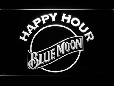 Blue Moon Happy Hour LED Neon Sign Electrical - White - TheLedHeroes