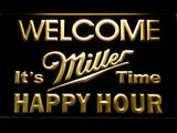 Miller It's Time Happy Hour LED Neon Sign USB - Yellow - TheLedHeroes