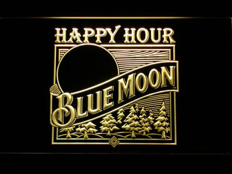 Blue Moon Happy Hour (2) LED Neon Sign USB - Yellow - TheLedHeroes