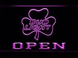 Bud Light Shamrock Open LED Neon Sign USB - Purple - TheLedHeroes