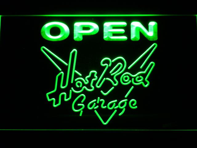 Hot Rod Garage Open LED Neon Sign USB - Green - TheLedHeroes