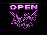 Hot Rod Garage Open LED Neon Sign USB - Purple - TheLedHeroes