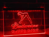 Budweiser Girl Happy Hour LED Neon Sign Electrical - Red - TheLedHeroes