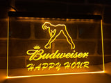 Budweiser Girl Happy Hour LED Neon Sign Electrical - Yellow - TheLedHeroes