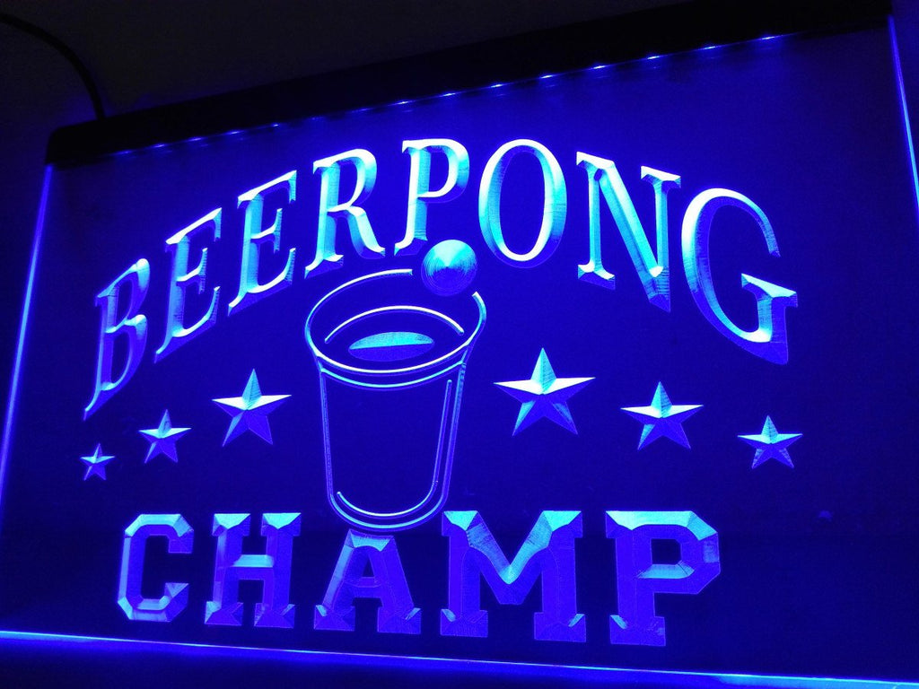 Beer Pong Champ Beer Bar LED Neon Sign USB - Blue - TheLedHeroes