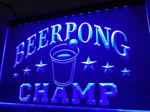 Beer Pong Champ Beer Bar LED Neon Sign USB - Blue - TheLedHeroes