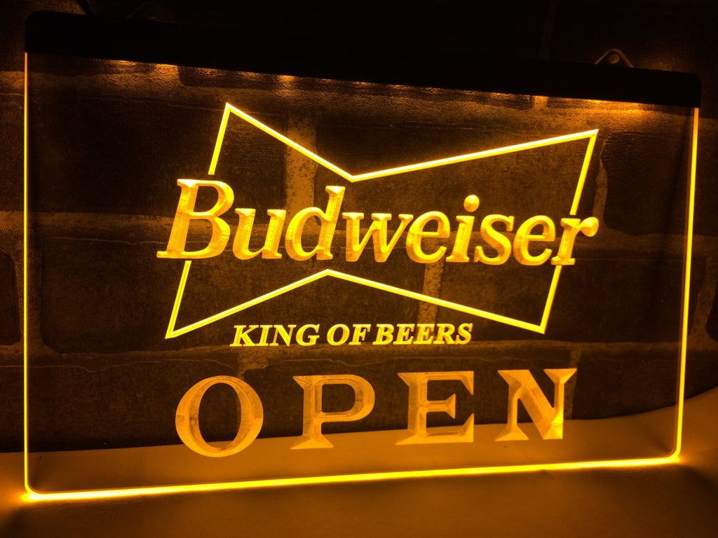 Budweiser King of Beer Open LED Neon Sign Electrical - Yellow - TheLedHeroes