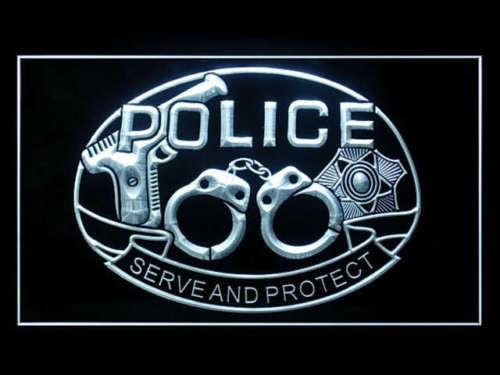 Police Serve and Protect LED Neon Sign Electrical - White - TheLedHeroes