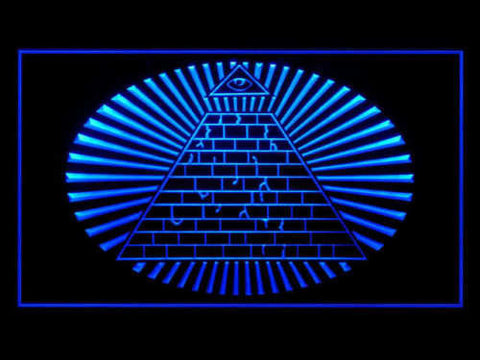 FREE Pyramid Eye Sun Rays Masonic LED Sign - Blue - TheLedHeroes