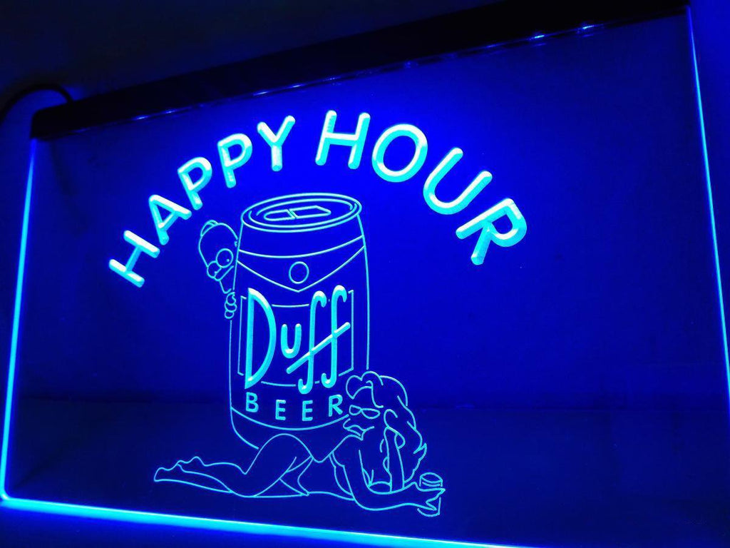 Duff Happy Hour (2) LED Neon Sign Electrical - Blue - TheLedHeroes