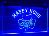 Bud Light Shamrock Happy Hour LED Neon Sign Electrical - Blue - TheLedHeroes