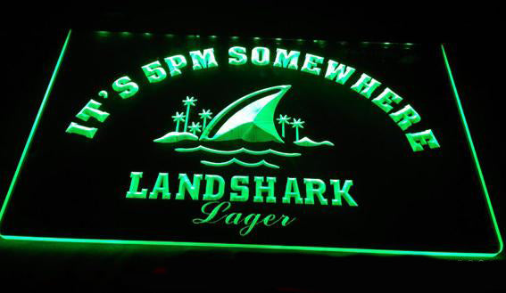 FREE Landshark Lager It's 5pm Somewhere LED Sign - Green - TheLedHeroes