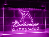 Budweiser Girl Happy Hour LED Neon Sign Electrical - Purple - TheLedHeroes