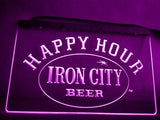 Iron City Beer Happy Hour LED Neon Sign USB - Purple - TheLedHeroes