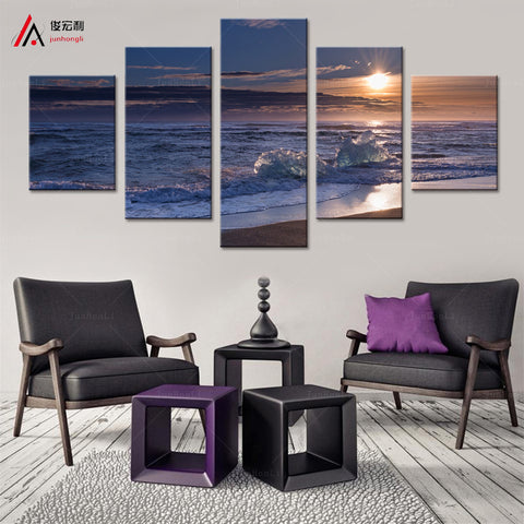 Sunset Seascape picture 5 Pcs Wall Canvas -  - TheLedHeroes