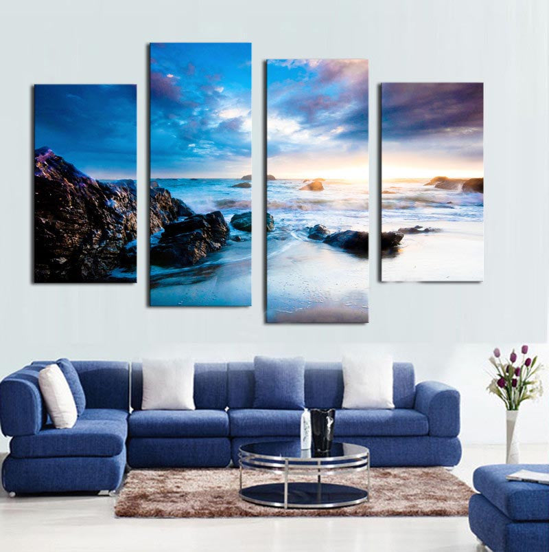 Waterfull Stone Sea View 4 Pcs Wall Canvas -  - TheLedHeroes