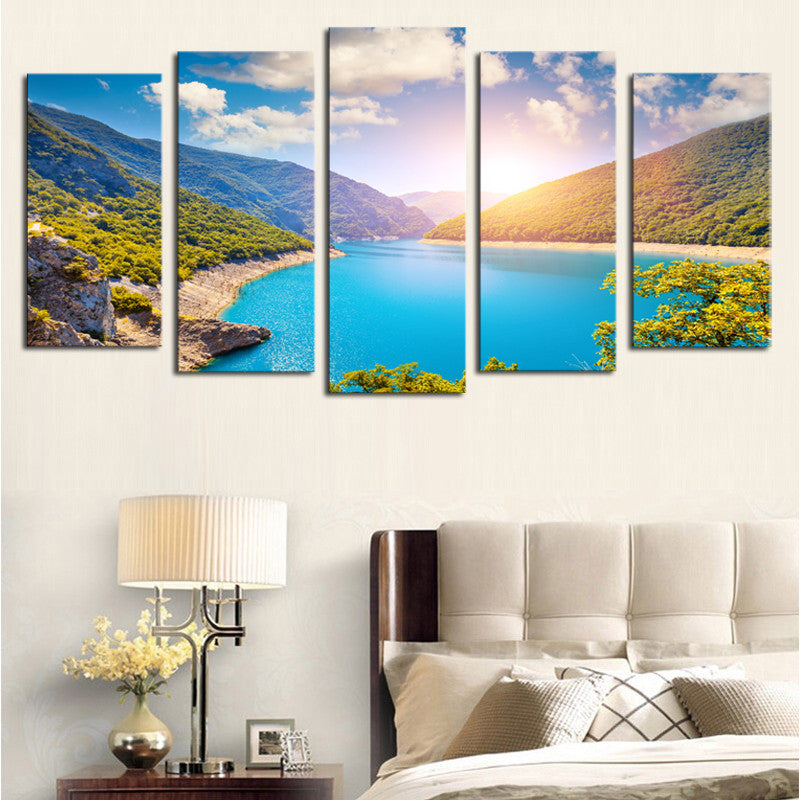 Lake and Mountains 5 Pcs Wall Canvas -  - TheLedHeroes