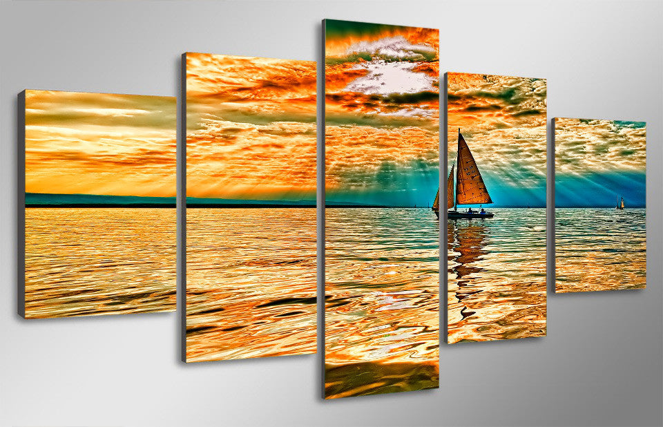 Ship on the sea 5 Pcs Wall Canvas -  - TheLedHeroes
