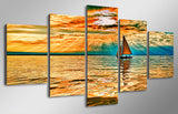 Ship on the sea 5 Pcs Wall Canvas -  - TheLedHeroes