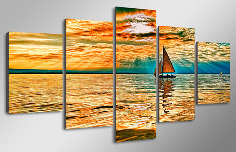 Ship on the sea 5 Pcs Wall Canvas -  - TheLedHeroes