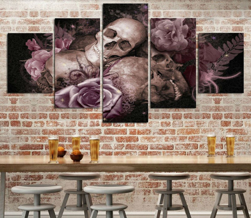 Skulls and roses 5 Pcs Wall Canvas -  - TheLedHeroes