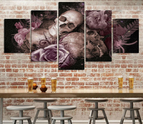 Skulls and roses 5 Pcs Wall Canvas -  - TheLedHeroes