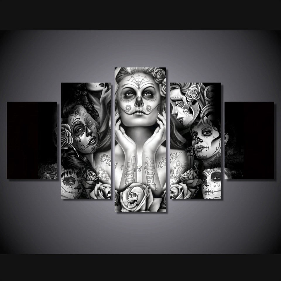 Face Skull painting 5 Pcs Wall Canvas -  - TheLedHeroes