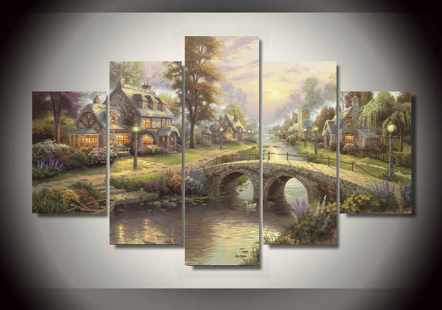 Thomas Kinkade forest landscape 5 Pcs Wall Canvas -  - TheLedHeroes