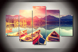 Mountains and lakes boat 5 Pcs Wall Canvas -  - TheLedHeroes