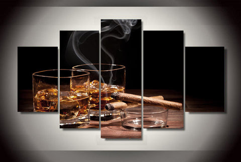Whisky and cigar 5 Pcs Wall Canvas -  - TheLedHeroes