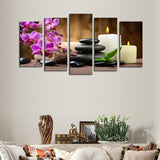 Candles and Purple Flowers 5 Pcs Wall Canvas -  - TheLedHeroes