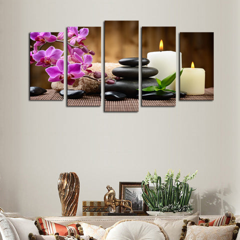 Candles and Purple Flowers 5 Pcs Wall Canvas -  - TheLedHeroes