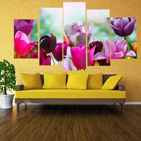 Pink and purple Flowers 5 Pcs Wall Canvas -  - TheLedHeroes