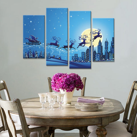 Santa Claus on his sleigh 5 Pcs Wall Canvas -  - TheLedHeroes