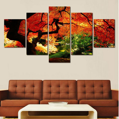 Autumn Trees Sunset 5 Pcs Wall Canvas -  - TheLedHeroes