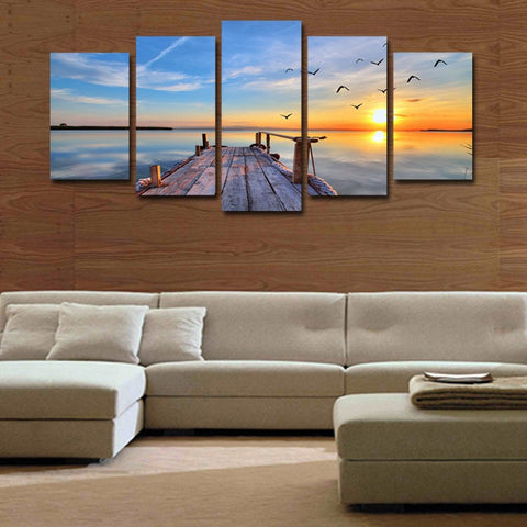 Gray Sunset Landscape 5 Pcs Wall Canvas -  - TheLedHeroes