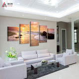 Landscape sunset  beach 5 Pcs Wall Canvas -  - TheLedHeroes