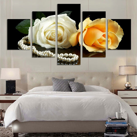 White and Yellow roses 5 Pcs Wall Canvas -  - TheLedHeroes