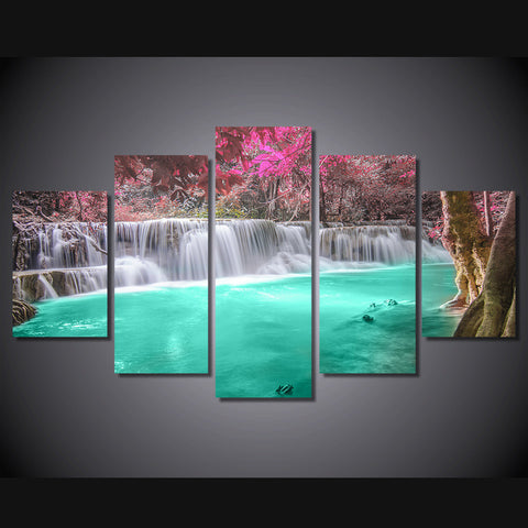 Waterfall forest landscape 5 Pcs Wall Canvas -  - TheLedHeroes
