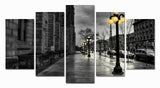 Retro City Street Landscape 5 Pcs Wall Canvas -  - TheLedHeroes
