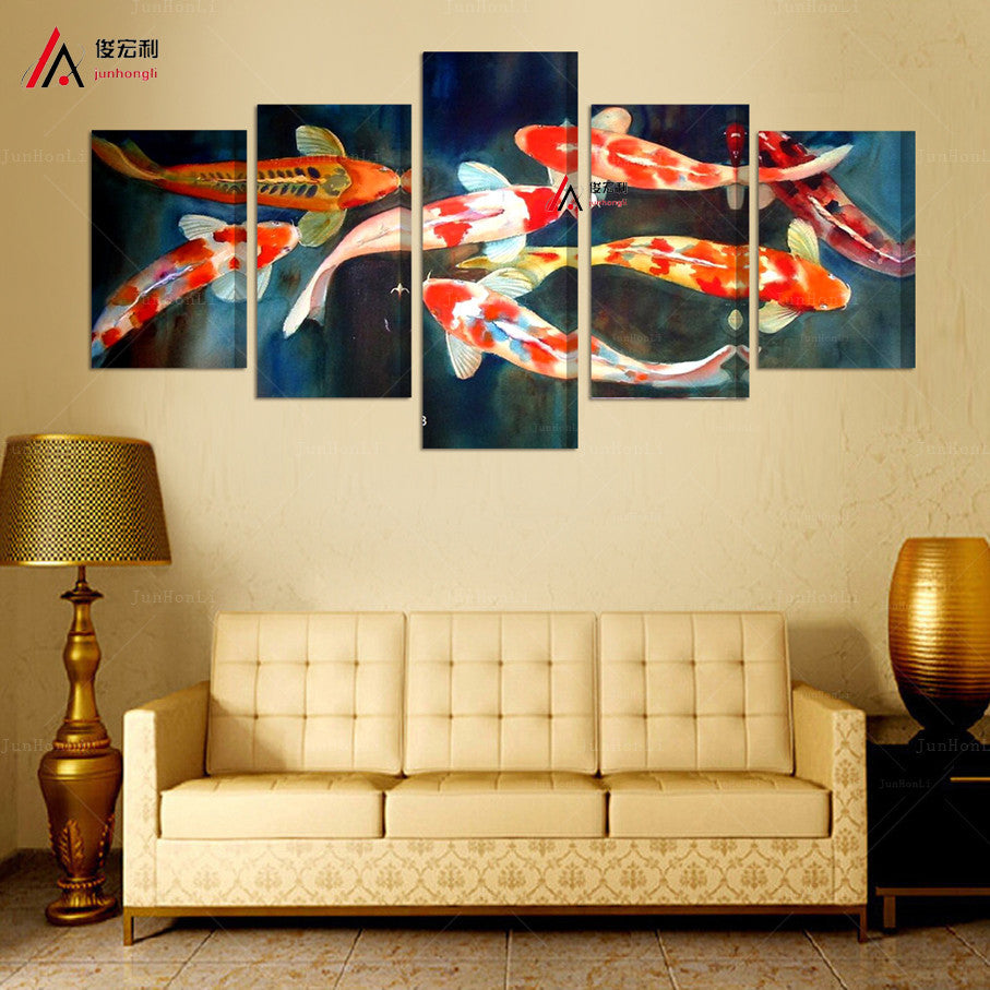 Koi Fish Wall Art Chinese Painting 5 Pcs Wall Canvas -  - TheLedHeroes