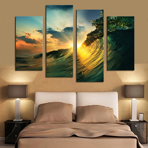 Waves Sunset 4 Pcs Wall Canvas -  - TheLedHeroes
