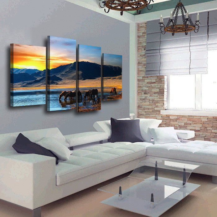 Mountain Horse 4 Pcs Wall Canvas -  - TheLedHeroes